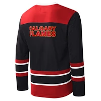 Men's Starter Black Calgary Flames Cross-Check V-Neck - Long Sleeve T-Shirt