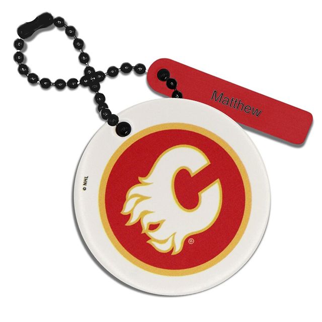 Étiquette de sac rectangulaire en cuir Calgary Flames blanche personnalisée