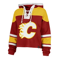 Women's '47 Red Calgary Flames Cropped Superior Lacer Pullover Hoodie