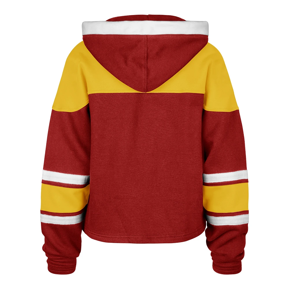 Women's '47 Red Calgary Flames Cropped Superior Lacer Pullover Hoodie