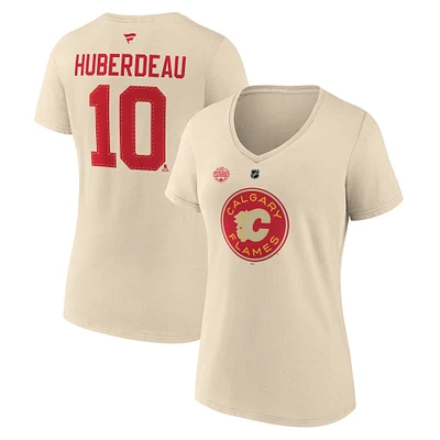 Women's Fanatics Jonathan Huberdeau Cream Calgary Flames 2023 NHL Heritage Classic Name & Number V-Neck T-Shirt