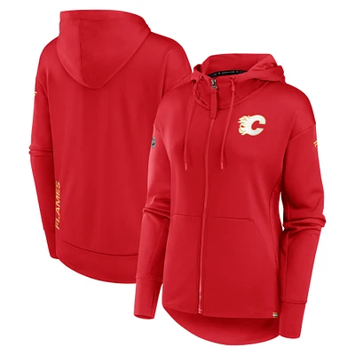 Sweat à capuche entièrement zippé Authentic Pro Scuba Neck Fanatics Red Calgary Flames pour femmes