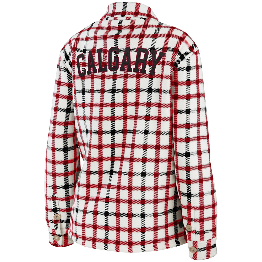 Women's WEAR by Erin Andrews Oatmeal Calgary Flames Plaid - Veste boutonnée