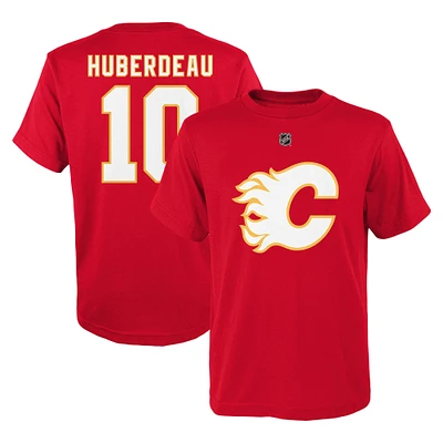 T-shirt rouge avec nom et numéro des Flames de Calgary pour jeunes Jonathan Huberdeau