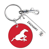 Calgary Stampeders Personalized Leather Round Keychain