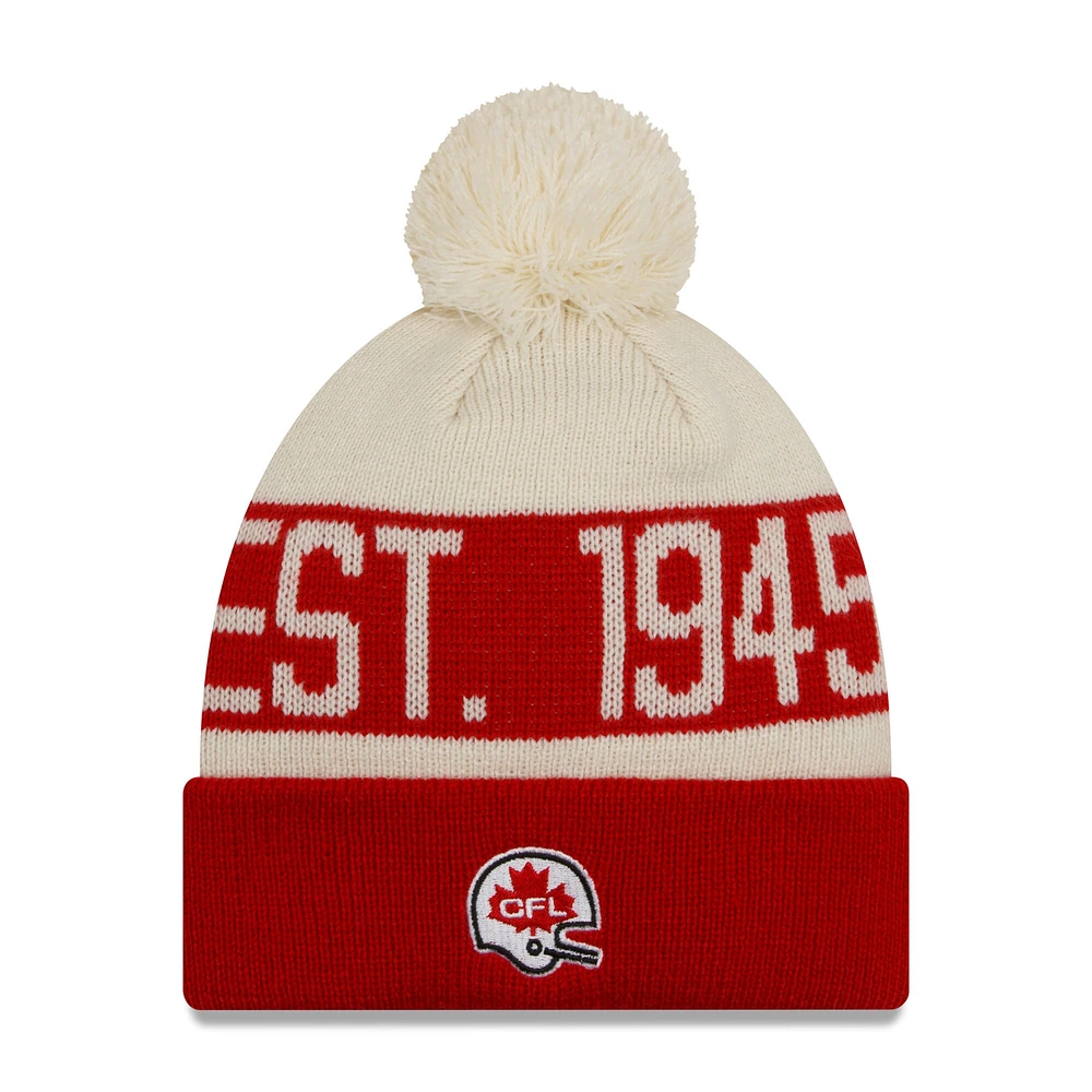 Men's New Era Red Calgary Stampeders Turf Traditions Cuffed Knit Hat with Pom