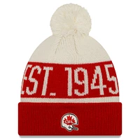 Men's New Era Red Calgary Stampeders Turf Traditions - Cuffed Pom Knit Hat