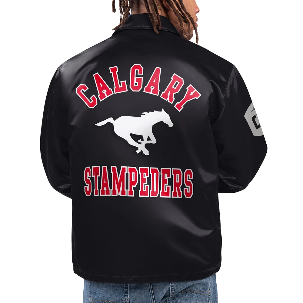 Men's Starter Black Calgary Stampeders Option Route Full-Snap Coaches Jacket