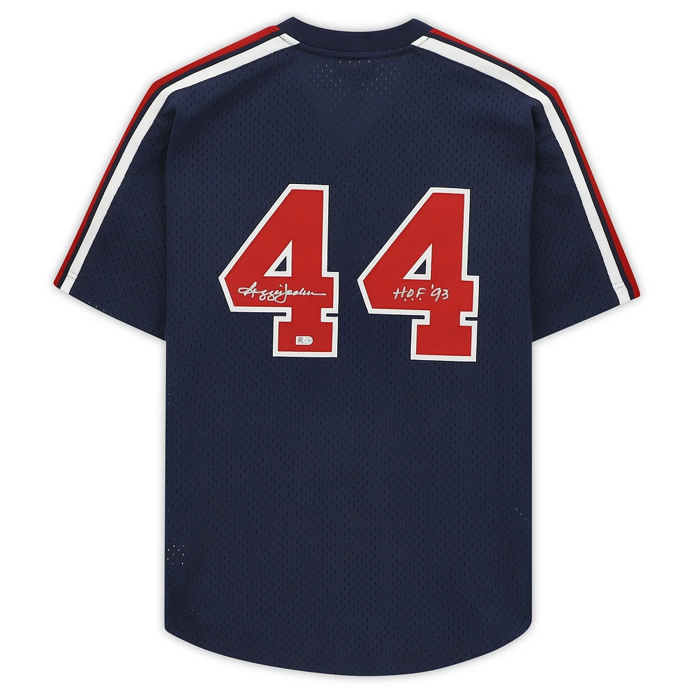 Reggie Jackson Navy California Angels Autographed Mitchell & Ness Cooperstown Collection Replica Batting Practice Jersey with "H.O.F. '93" Inscription