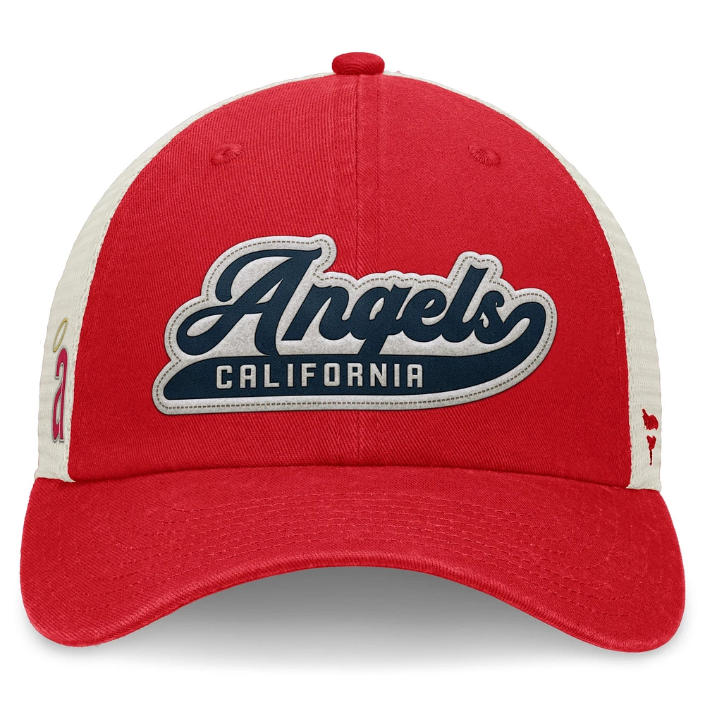 Women's Fanatics Red/Natural California Angels Cooperstown Collection Big Fly Trucker Adjustable Hat