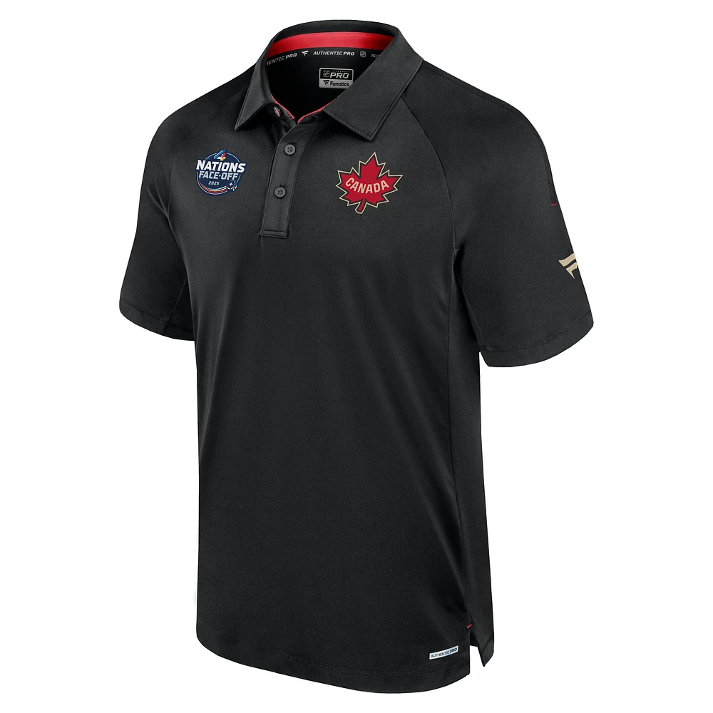 Polo Fanatics noir pour homme Canada 2025 4 Nations Face-Off Authentic Pro Poly