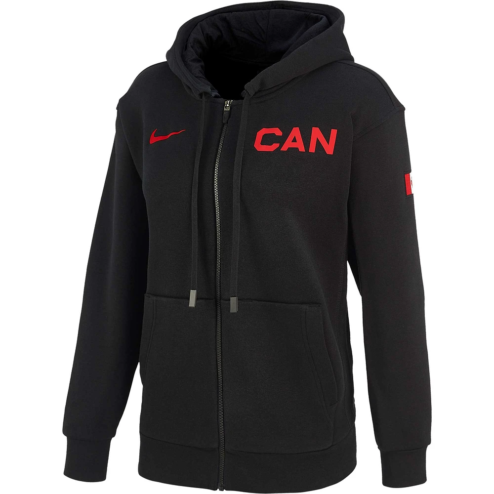 Women's Nike Black Canada Basketball Travel Fleece Full-Zip Hoodie