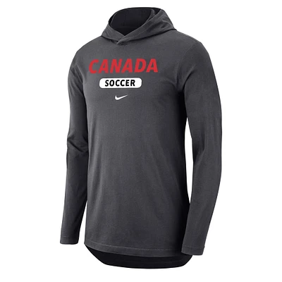Men's Nike Charcoal Canada Soccer - Performance Hoodie Long Sleeve T-Shirt