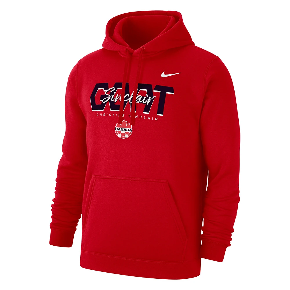 Men's Nike Christine Sinclair Red Canada Soccer GOAT Logo Club Fleece Pullover Hoodie