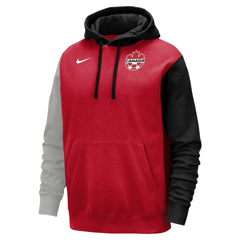 Youth Nike Red Canada Soccer Color Block Club Fleece Pullover Hoodie