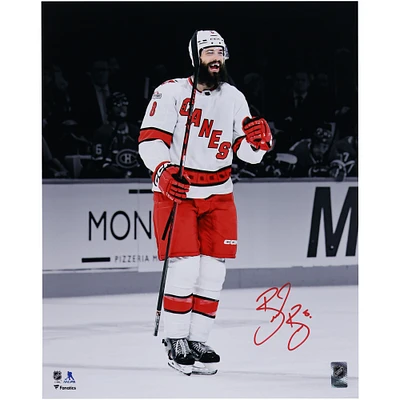Brent Burns Carolina Hurricanes Autographed 16" x 20" White Jersey Celebrating Spotlight Photograph