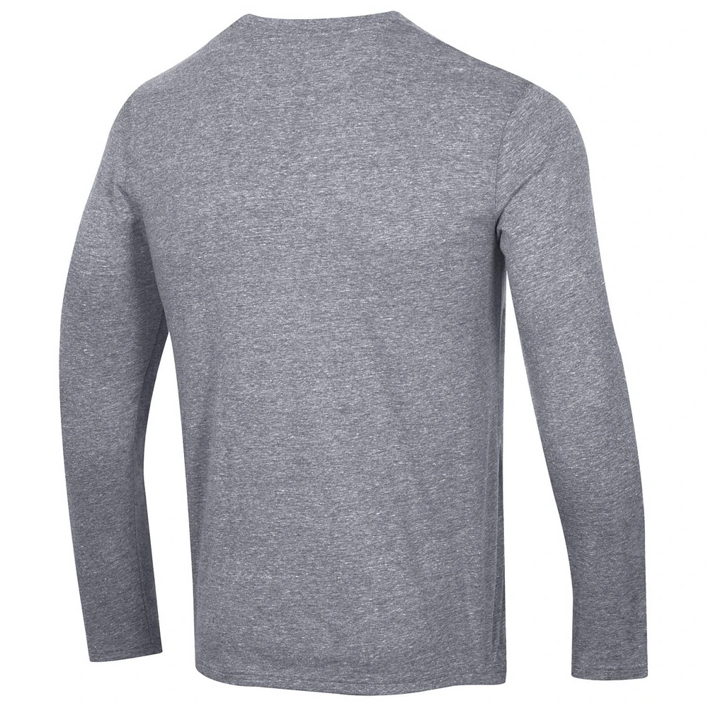 Men's Champion Heather Gray Carolina Hurricanes Tri-Blend Dual-Stripe Long Sleeve T-Shirt