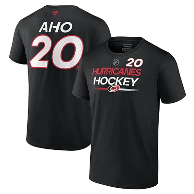 Fanatics pour hommes Sebastian Aho Noir Carolina Hurricanes Authentic Pro Prime Nom et numéro T-shirt