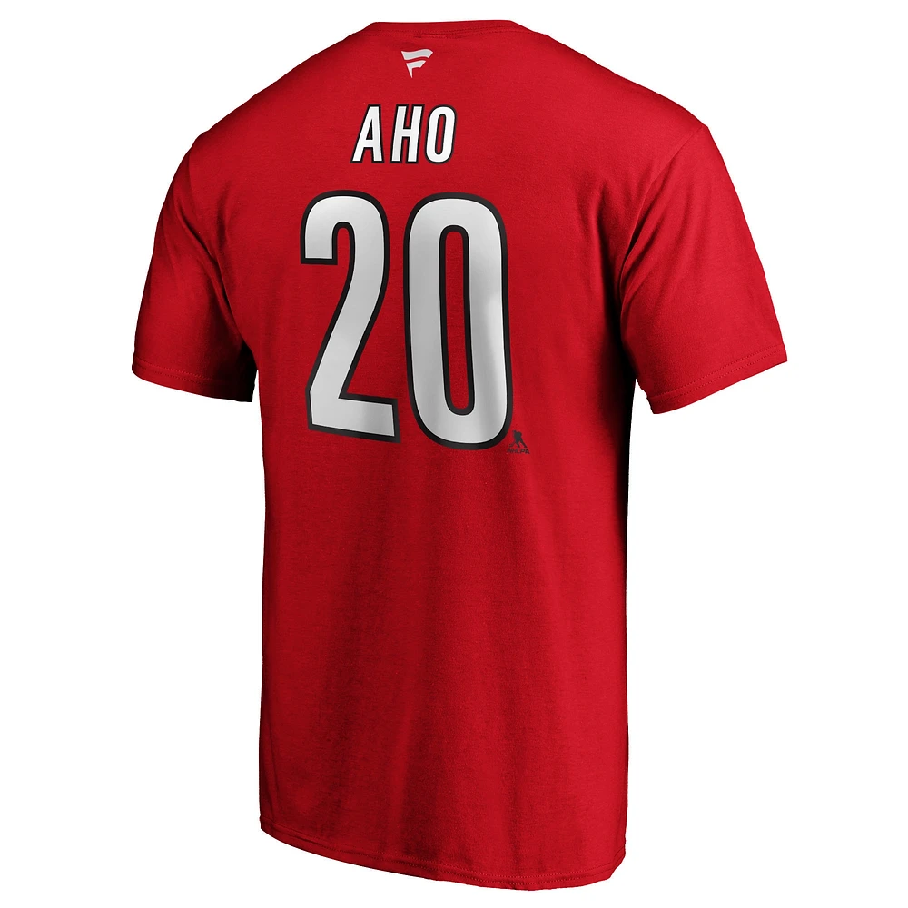 Fanatics pour hommes Sebastian Aho Red Carolina Hurricanes Team Authentic Stack Name & Number T-shirt