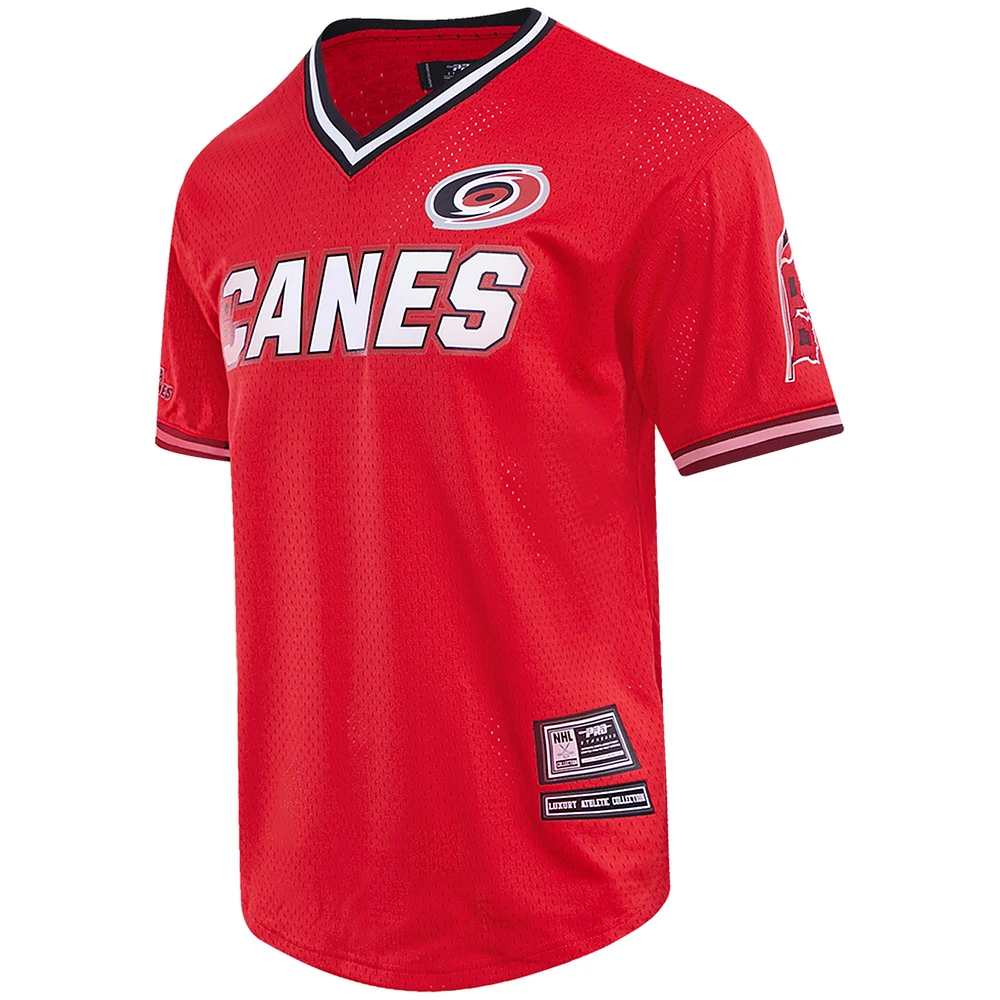 T-shirt classique à col en V maille Pro Standard pour hommes, rouge des Hurricanes de la Caroline