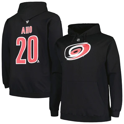 Profil pour hommes Sebastian Aho Black Carolina Hurricanes Big & Tall Nom et numéro Pull à capuche