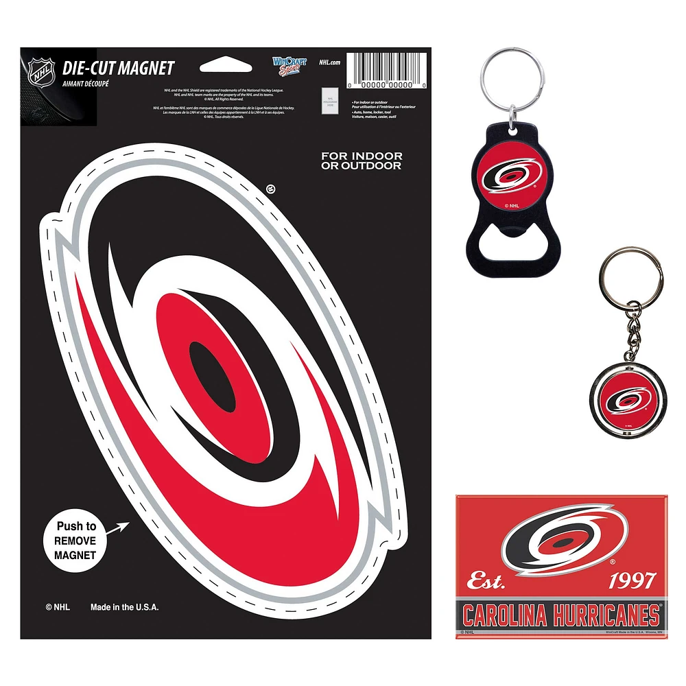 Lot de 4 porte-clés et aimants WinCraft Carolina Hurricanes