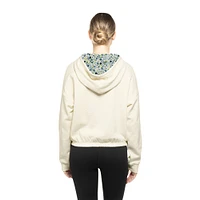 Women's New Era Cream Carolina Hurricanes Glam Game Quarter-Zip Cropped Floral Hoodie Pullover