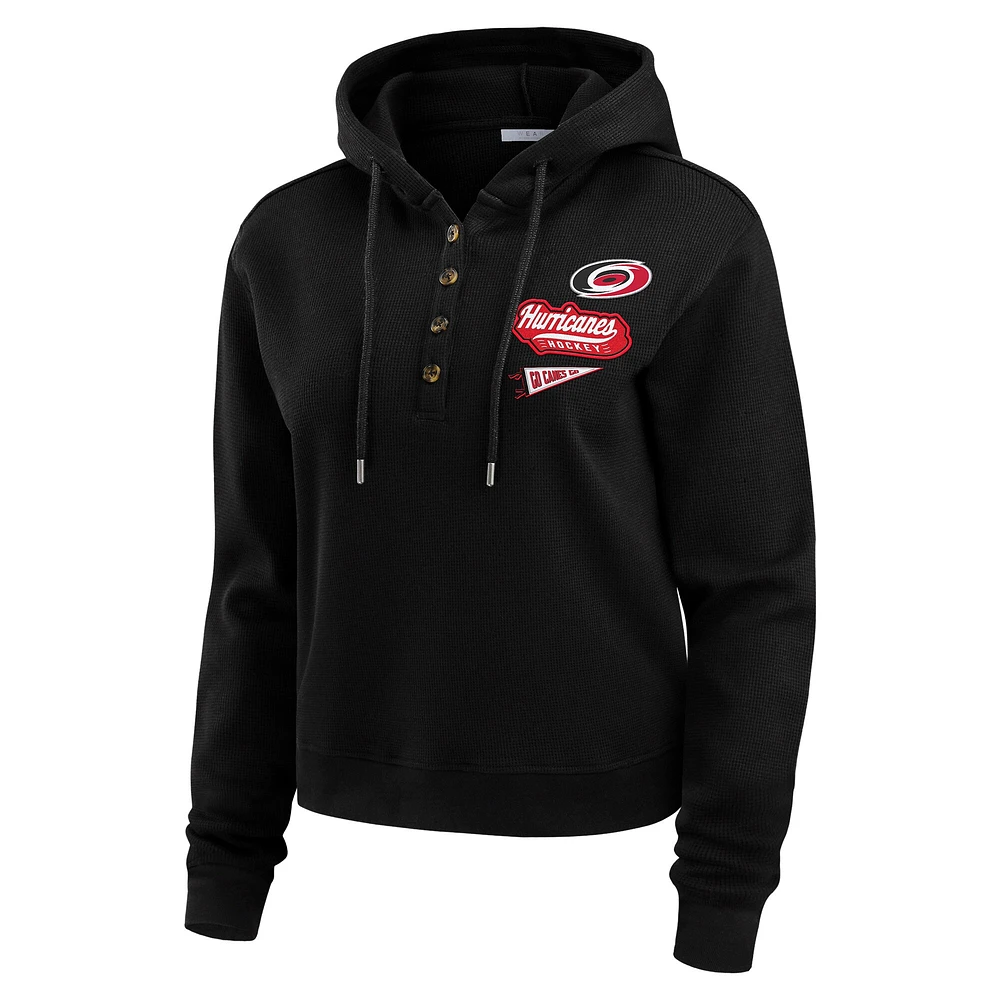 Women's WEAR by Erin Andrews  Black Carolina Hurricanes Waffle-Knit Pullover Hoodie