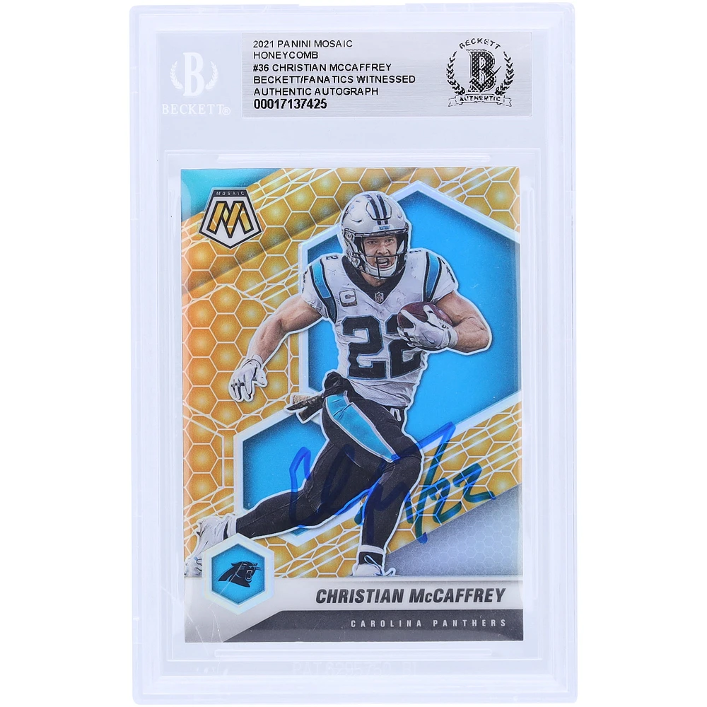Christian McCaffrey Carolina Panthers Autographed 2021 Panini Mosaic Honeycomb #36 Beckett Fanatics Witnessed Authenticated Card