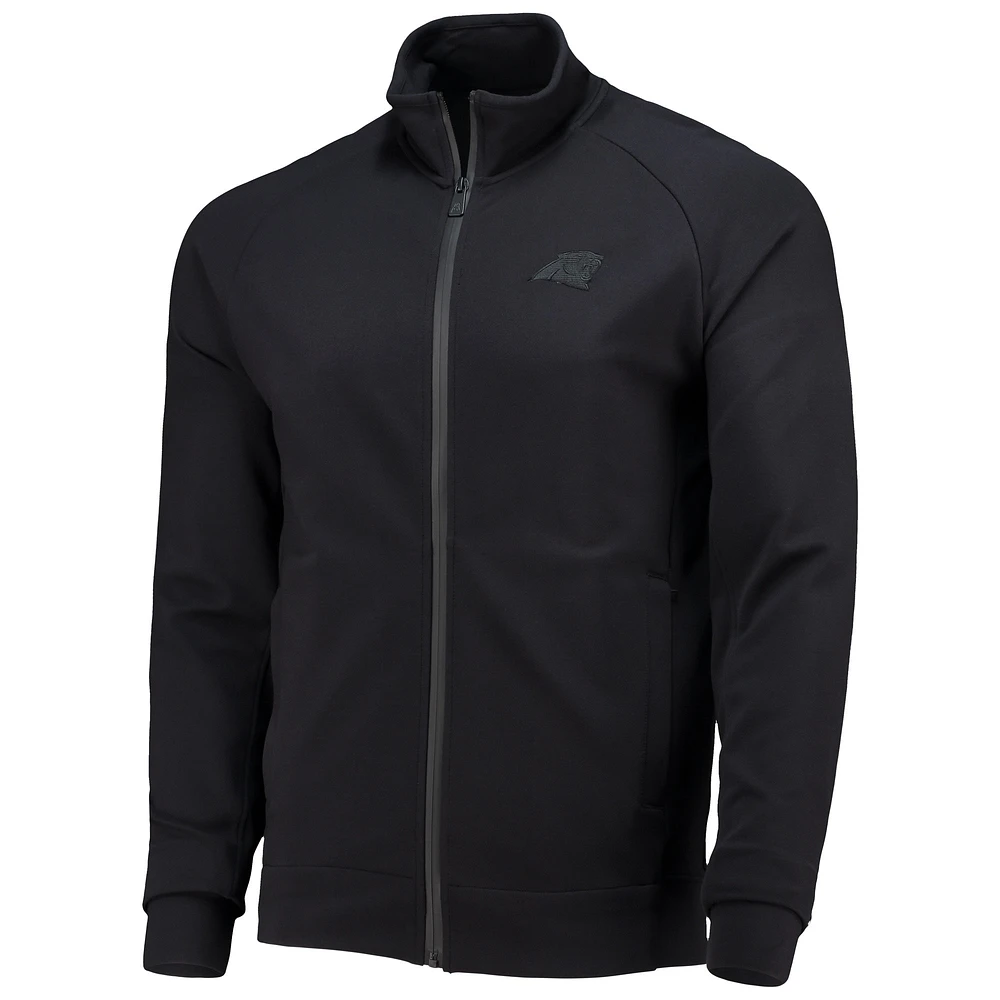 Veste 5th & Ocean by New Era Black Carolina Panthers Raglan Tri-Blend entièrement zippée pour hommes