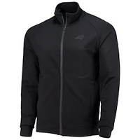 Veste 5th & Ocean by New Era Black Carolina Panthers Raglan Tri-Blend entièrement zippée pour hommes