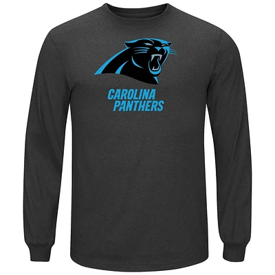 T-shirt à manches longues chiné pour homme Carolina Panthers Majestic Charcoal End Zone