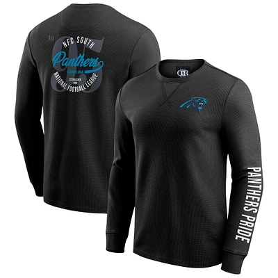 T-shirt à manches longues en tricot gaufré délavé noir Carolina Panthers de la collection Darius Rucker par Fanatics pour hommes