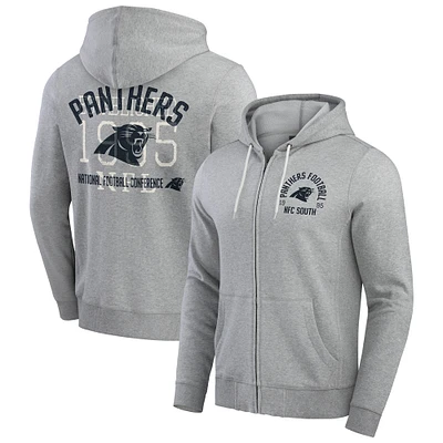 Sweat à capuche zippé rayures vintage pour homme de la collection Darius Rucker Fanatics, gris chiné, Carolina Panthers