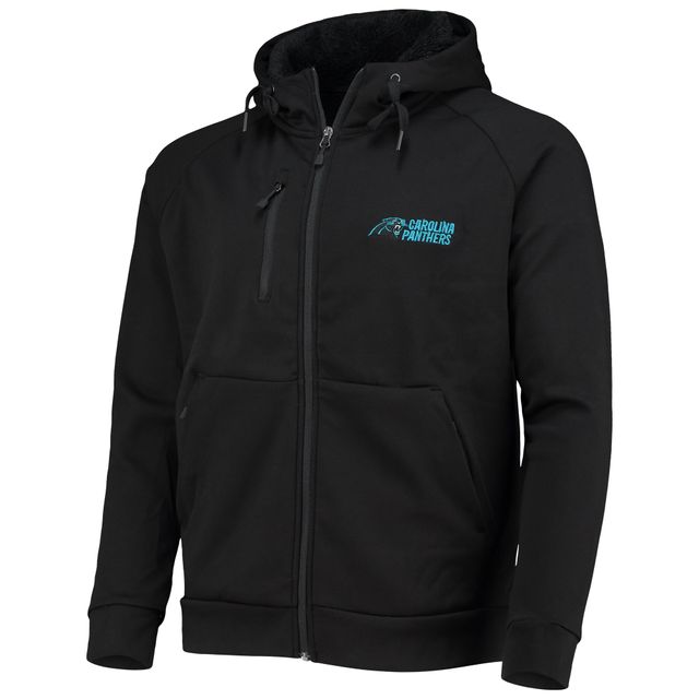 Chandail à capuchon raglan trois mélanges entièrement zippé Carolina Panthers Shag pour hommes Dunbrooke, noir
