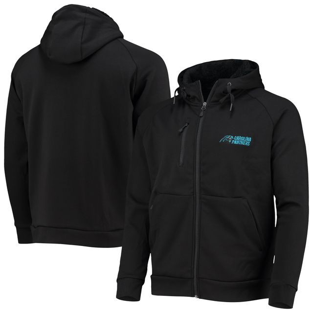 Chandail à capuchon raglan trois mélanges entièrement zippé Carolina Panthers Shag pour hommes Dunbrooke, noir