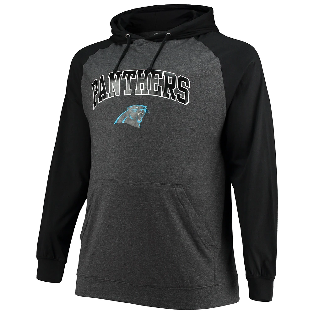 Fanatics pour hommes, noir/anthracite chiné, Carolina Panthers, grand et grand, pull à capuche léger raglan