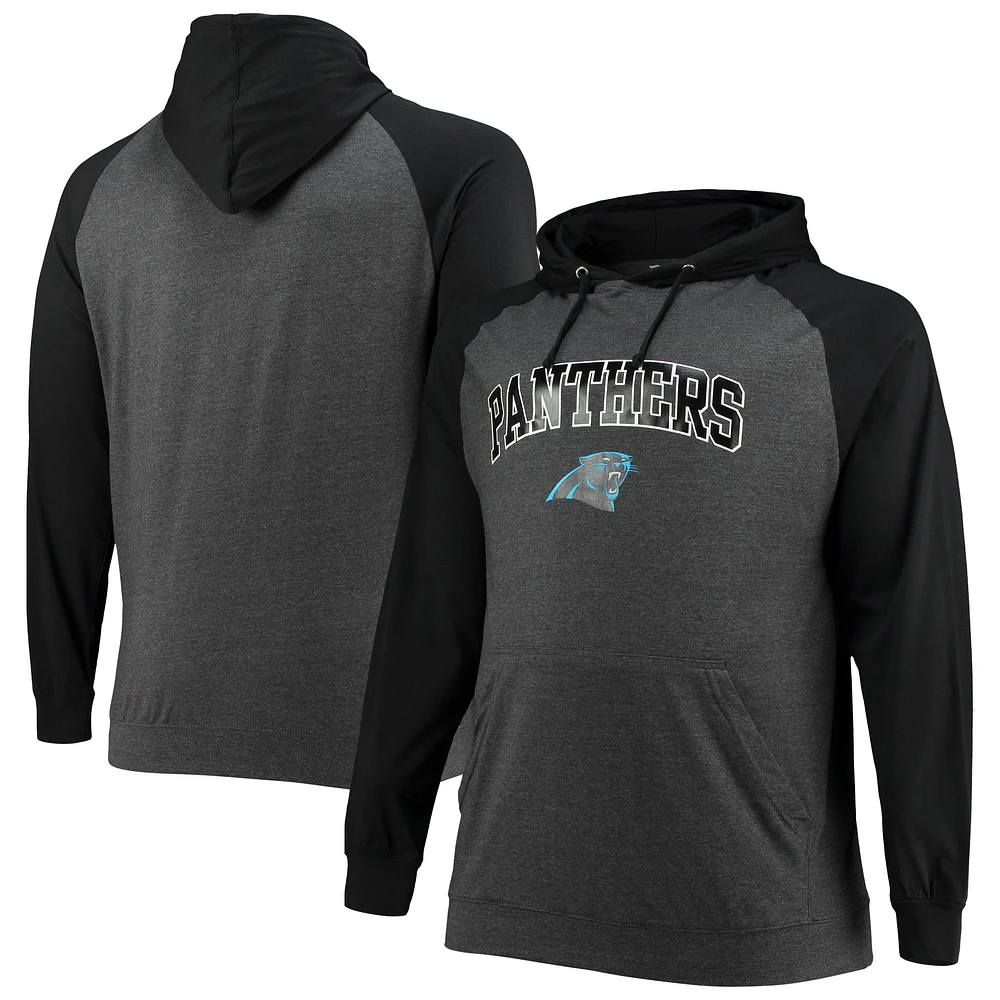 Fanatics pour hommes, noir/anthracite chiné, Carolina Panthers, grand et grand, pull à capuche léger raglan