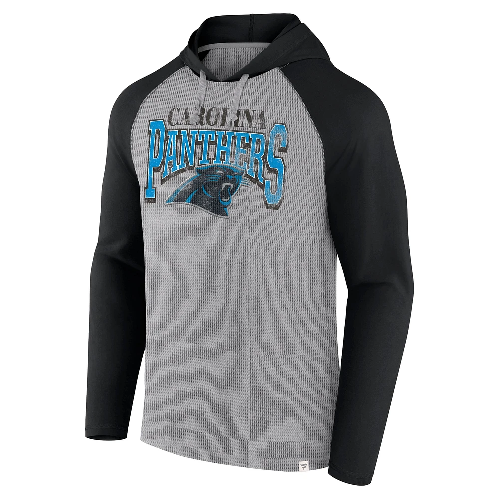 Men's Fanatics Gray/Black Carolina Panthers Under Center Long Sleeve Hoodie T-Shirt