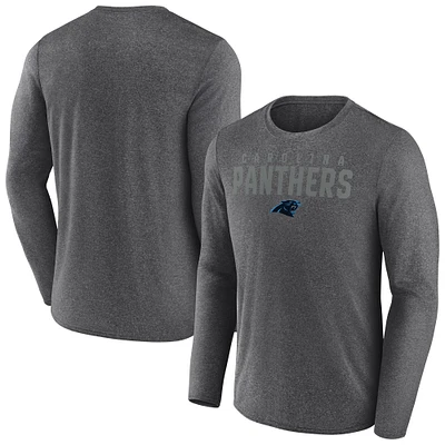 T-shirt à manches longues latéral Blackout pour homme Fanatics Heather Charcoal Carolina Panthers
