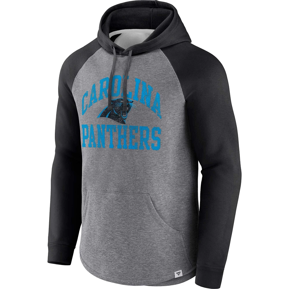 Men's Fanatics Heather Gray Carolina Panthers Favorite Arch Raglan Pullover Hoodie