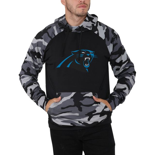 Raglan des Panthers de la Caroline FOCO noir/camouflage pour homme - Chandail à capuchon