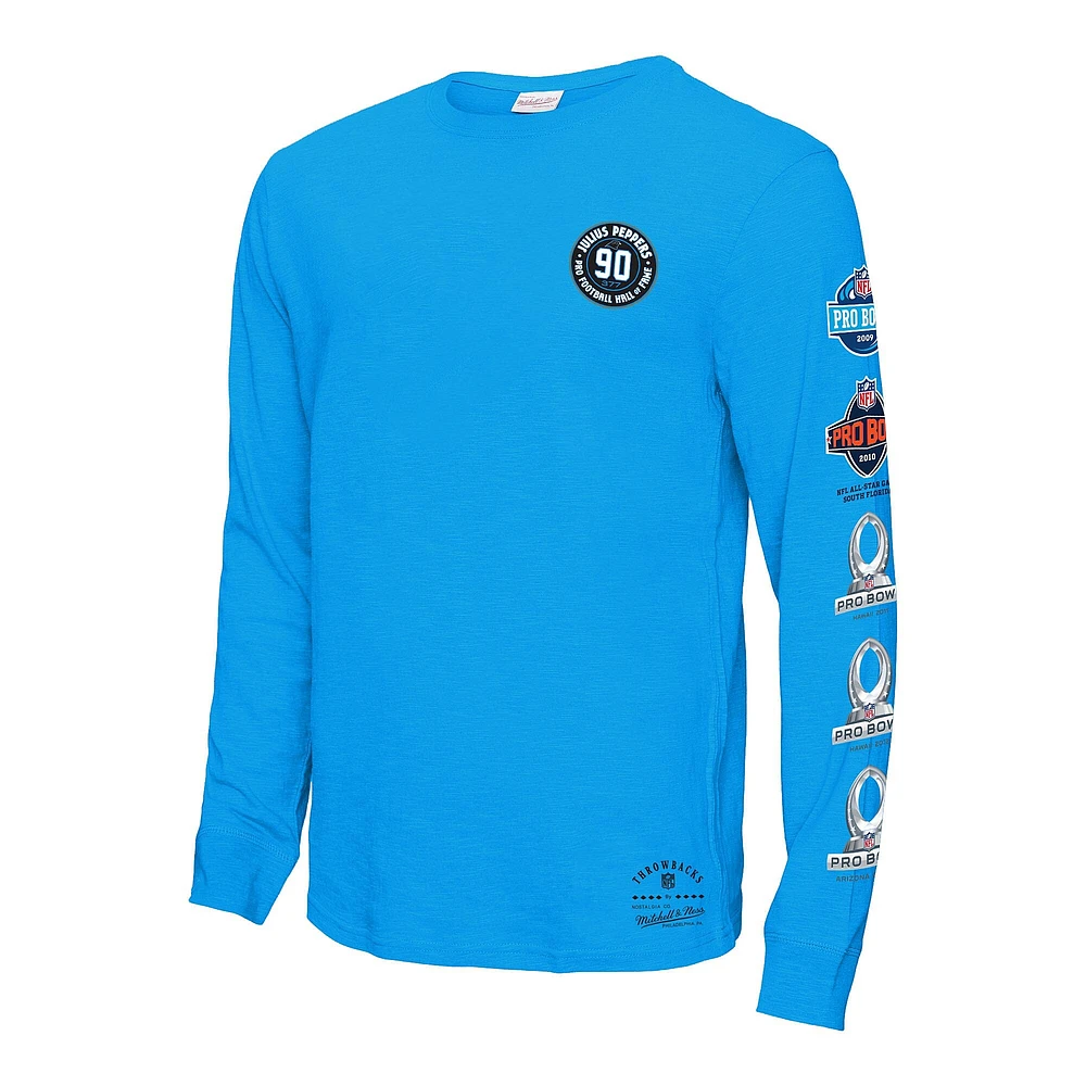 T-shirt à manches longues pour hommes Mitchell & Ness Julius Peppers Blue Carolina Panthers Pro Bowl