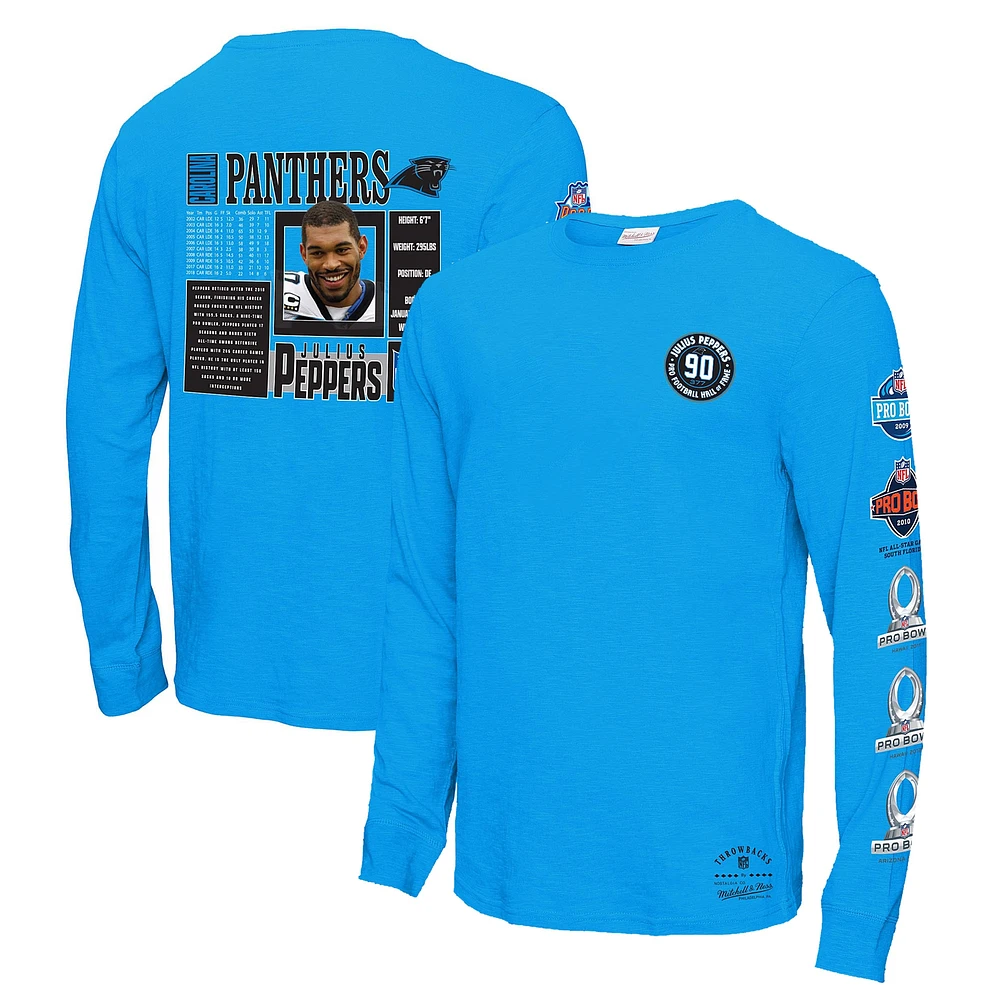 T-shirt à manches longues pour hommes Mitchell & Ness Julius Peppers Blue Carolina Panthers Pro Bowl