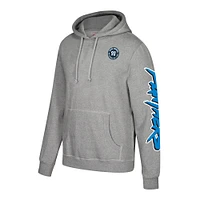 Sweat à capuche avec nom et numéro des Carolina Panthers Mitchell & Ness Julius Peppers Heather Grey pour hommes