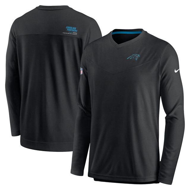 T-shirt à col en V manches longues et pour homme Nike Black Carolina Panthers Sideline Coach Chevron Lock Up