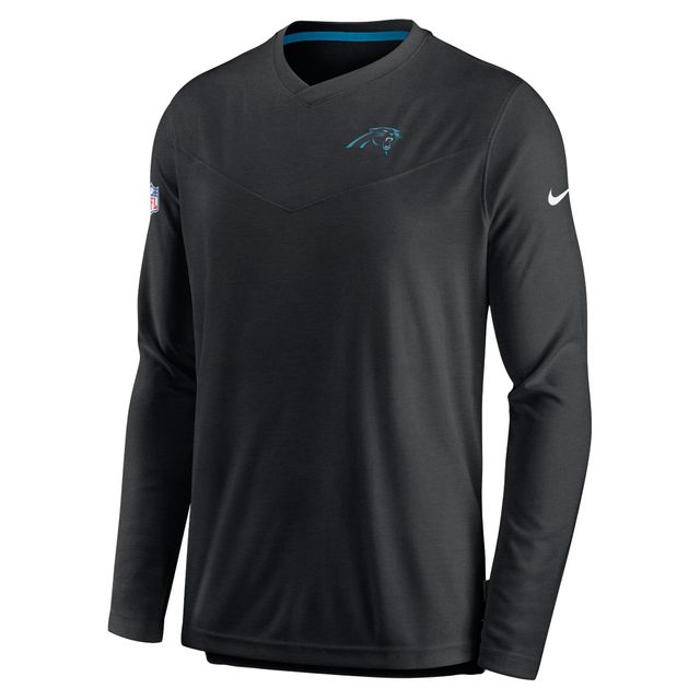 T-shirt à col en V manches longues et pour homme Nike Black Carolina Panthers Sideline Coach Chevron Lock Up