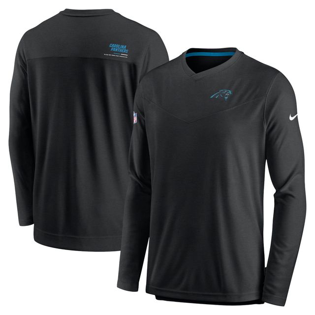 T-shirt à col en V manches longues et pour homme Nike Black Carolina Panthers Sideline Coach Chevron Lock Up
