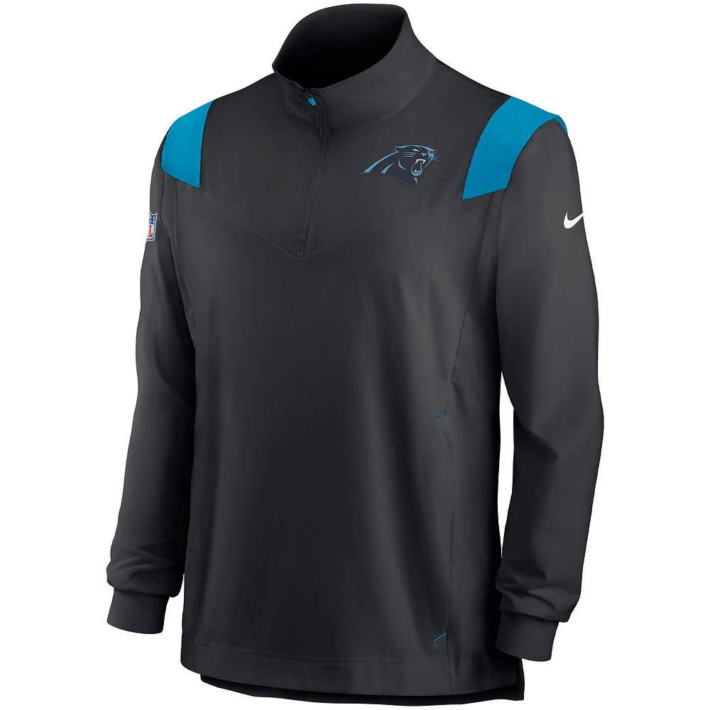 Men's Nike Black Carolina Panthers Sideline Coach Chevron Lockup Quarter-Zip Long Sleeve Top