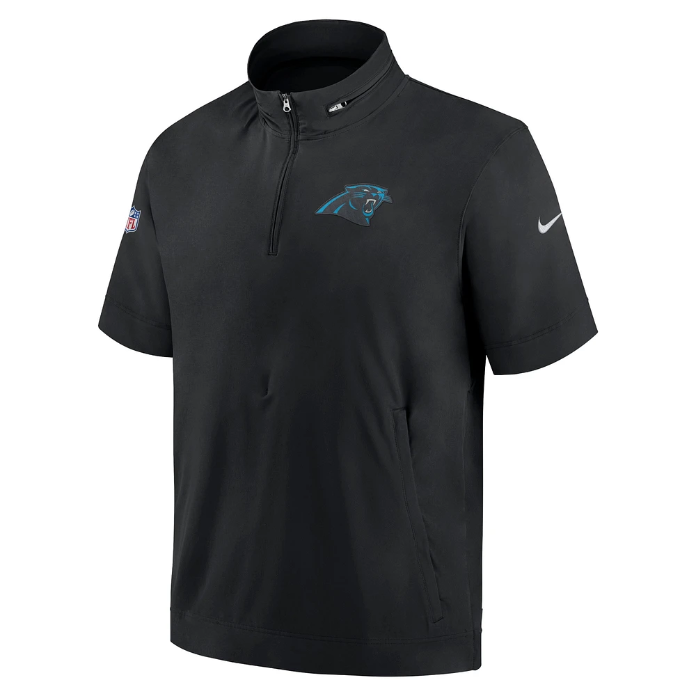 Men's Nike  Black Carolina Panthers Sideline Coach Short Sleeve Hoodie Quarter-Zip Jacket